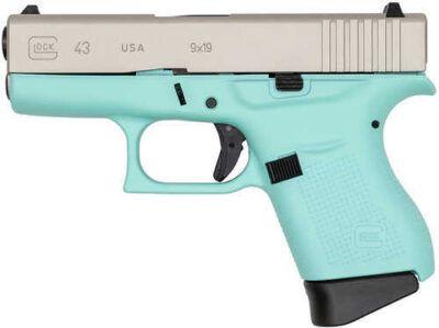 Glock 43 9MM 3.39" 6RD Turquoise Frame Shimmering Aluminum Slide