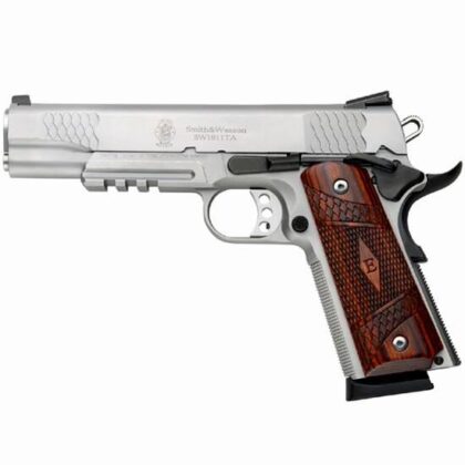 Smith & Wesson 1911TA E Series 45ACP 5" Stainless 8RD Night Sights Tactical Rail Wood Laminate Grips